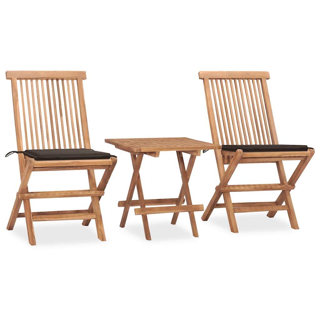 3Dílný Skládací Zahradní Jídelní Set S Poduškou Masivní Teak