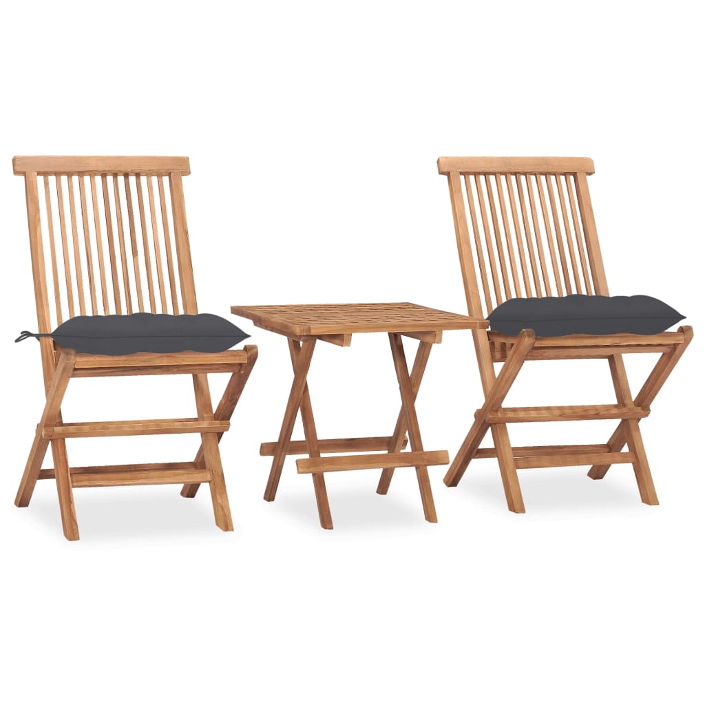 3Dílný Skládací Zahradní Jídelní Set S Poduškou Masivní Teak