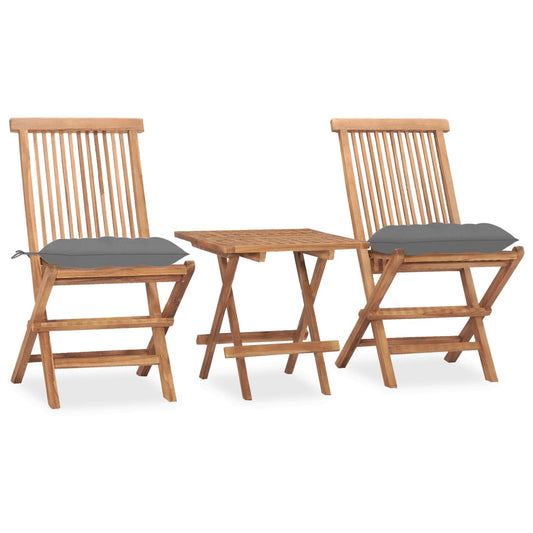 3Dílný Skládací Zahradní Jídelní Set S Poduškou Masivní Teak