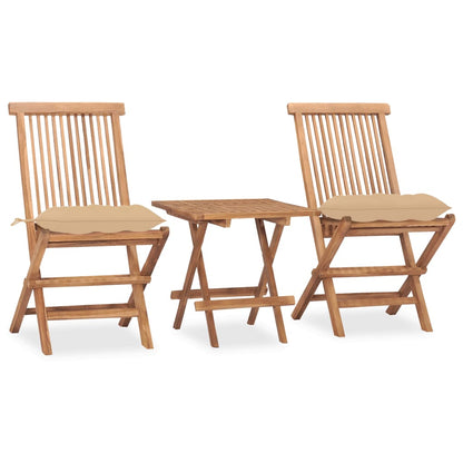 3Dílný Skládací Zahradní Jídelní Set S Poduškou Masivní Teak