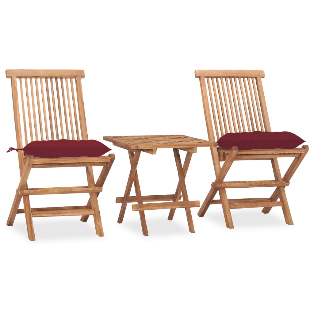 3Dílný Skládací Zahradní Jídelní Set S Poduškou Masivní Teak