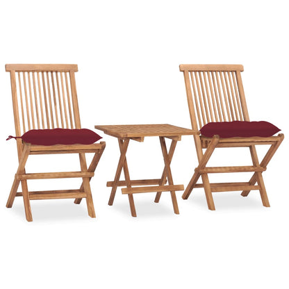 3Dílný Skládací Zahradní Jídelní Set S Poduškou Masivní Teak