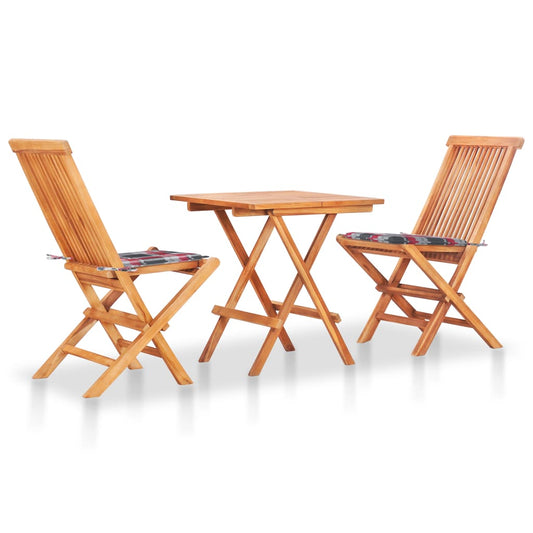 3Dílný Bistro Set S Červenými Károvanými Poduškami Masivní Teak