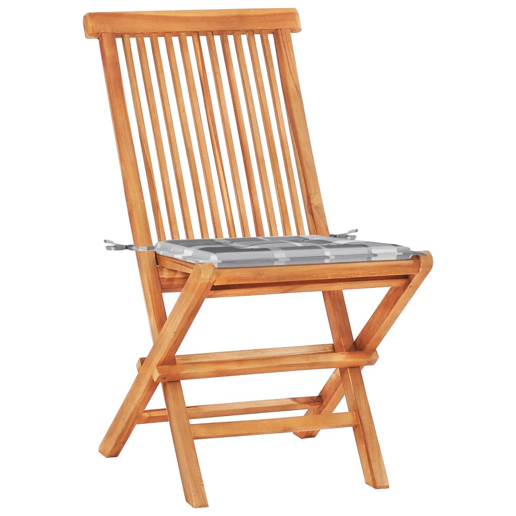 3Dílný Bistro Set S Šedými Károvanými Poduškami Masivní Teak