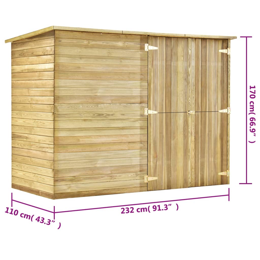 Zahradní Kůlna Na Kola 232 X 110 X 170 Cm Impregnovaná Borovice
