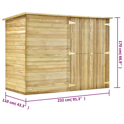 Zahradní Kůlna Na Kola 232 X 110 X 170 Cm Impregnovaná Borovice