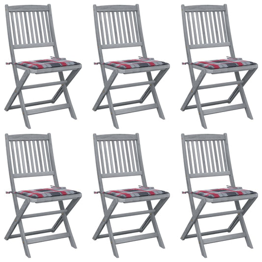 Skládací Zahradní Židle S Poduškami 6 Ks Masivní Akáciové Dřevo