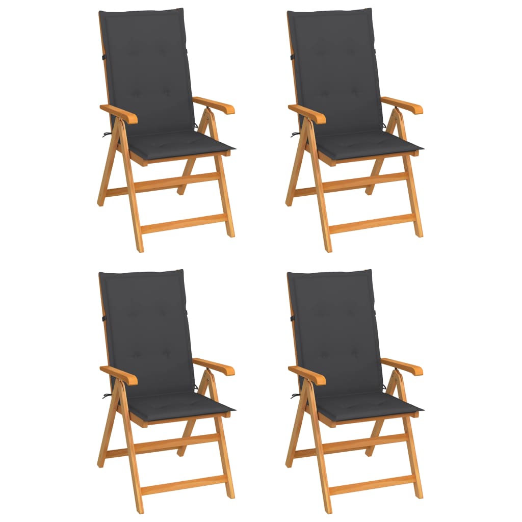 Zahradní Židle 4 Ks Černé Podušky Masivní Teak