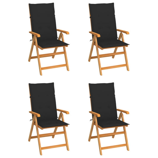 Zahradní Židle 4 Ks Černé Podušky Masivní Teak
