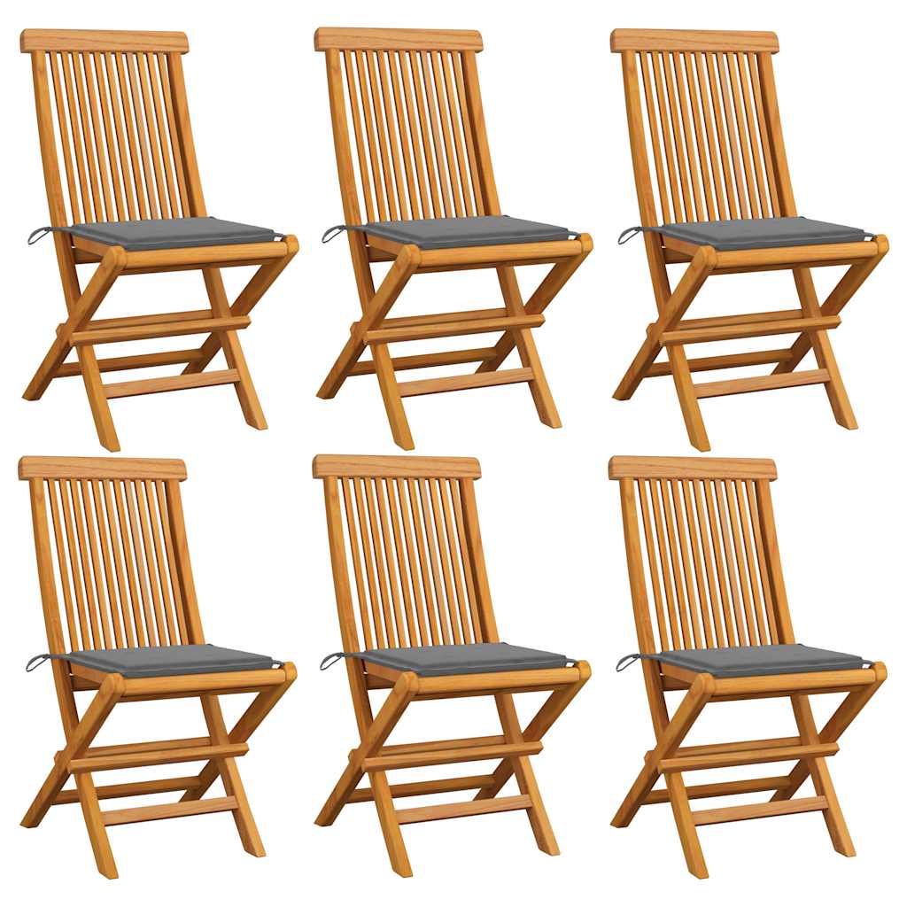 Zahradní Židle S Šedými Poduškami 6 Ks Masivní Teak