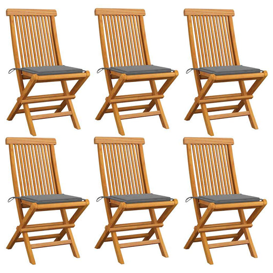 Zahradní Židle S Šedými Poduškami 6 Ks Masivní Teak