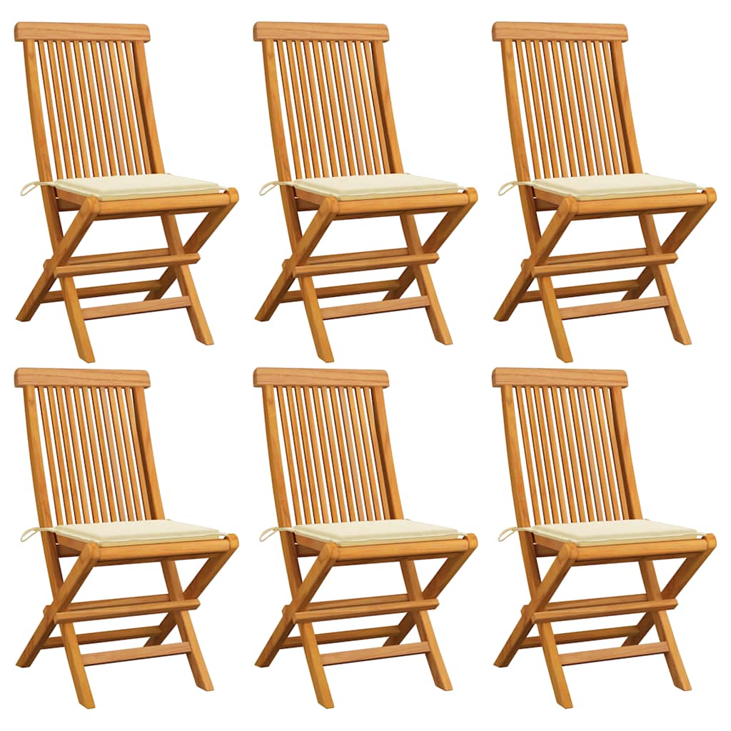 Zahradní Židle S Krémovými Poduškami 6 Ks Masivní Teak