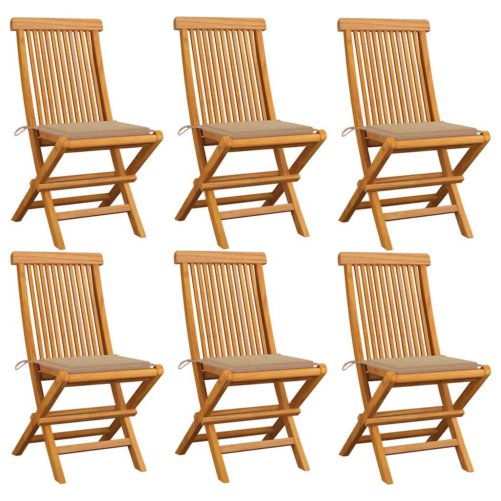 Zahradní Židle S Béžovými Poduškami 6 Ks Masivní Teak