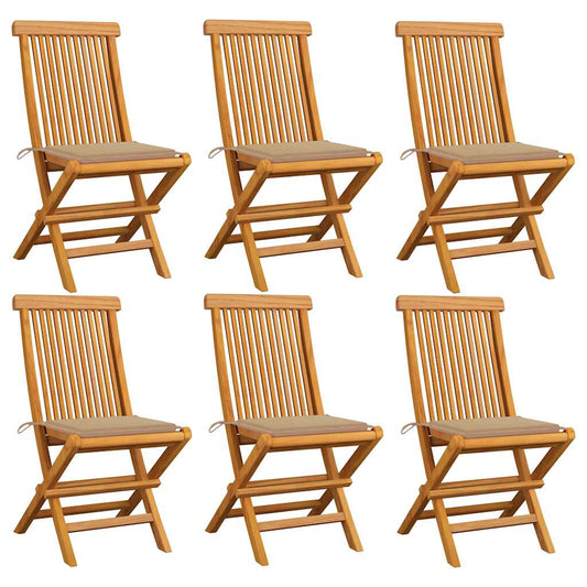 Zahradní Židle S Béžovými Poduškami 6 Ks Masivní Teak