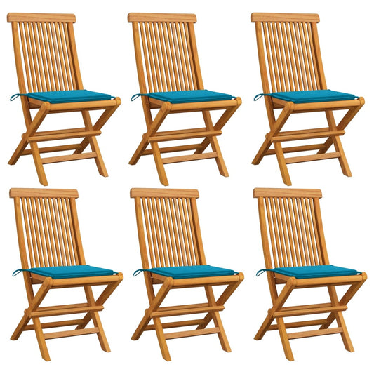 Zahradní Židle S Modrými Poduškami 6 Ks Masivní Teak