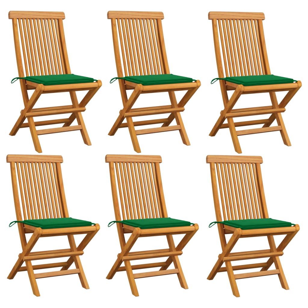 Zahradní Židle Se Zelenými Poduškami 6 Ks Masivní Teak