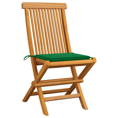 Zahradní Židle Se Zelenými Poduškami 6 Ks Masivní Teak