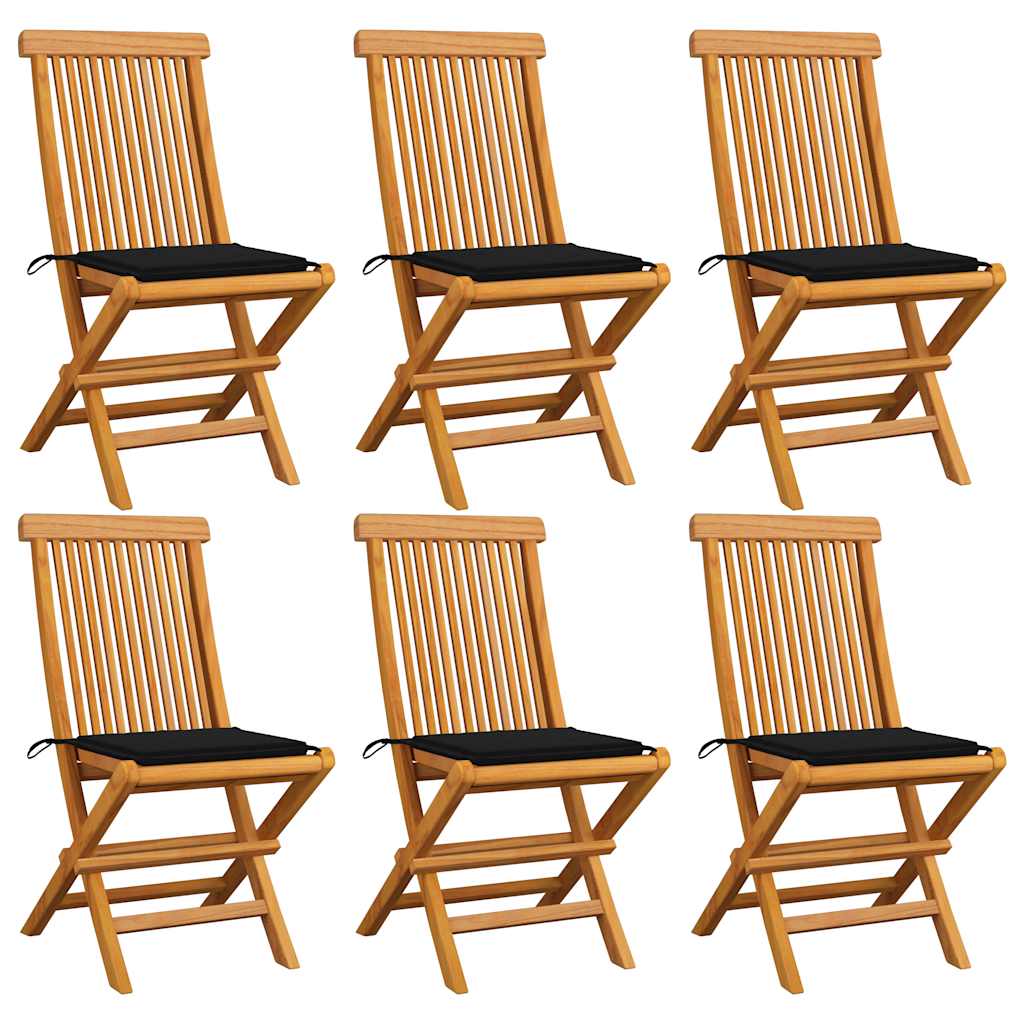 Zahradní Židle S Černými Poduškami 6 Ks Masivní Teak