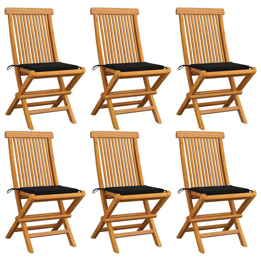 Zahradní Židle S Černými Poduškami 6 Ks Masivní Teak