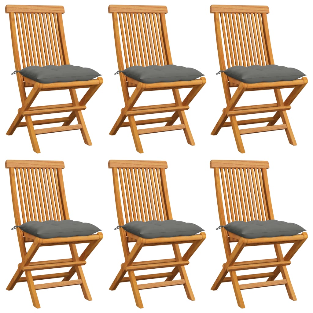 Zahradní Židle S Šedými Poduškami 6 Ks Masivní Teak