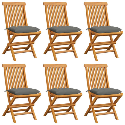 Zahradní Židle S Šedými Poduškami 6 Ks Masivní Teak