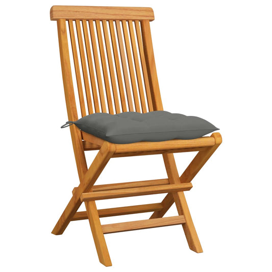 Zahradní Židle S Šedými Poduškami 6 Ks Masivní Teak