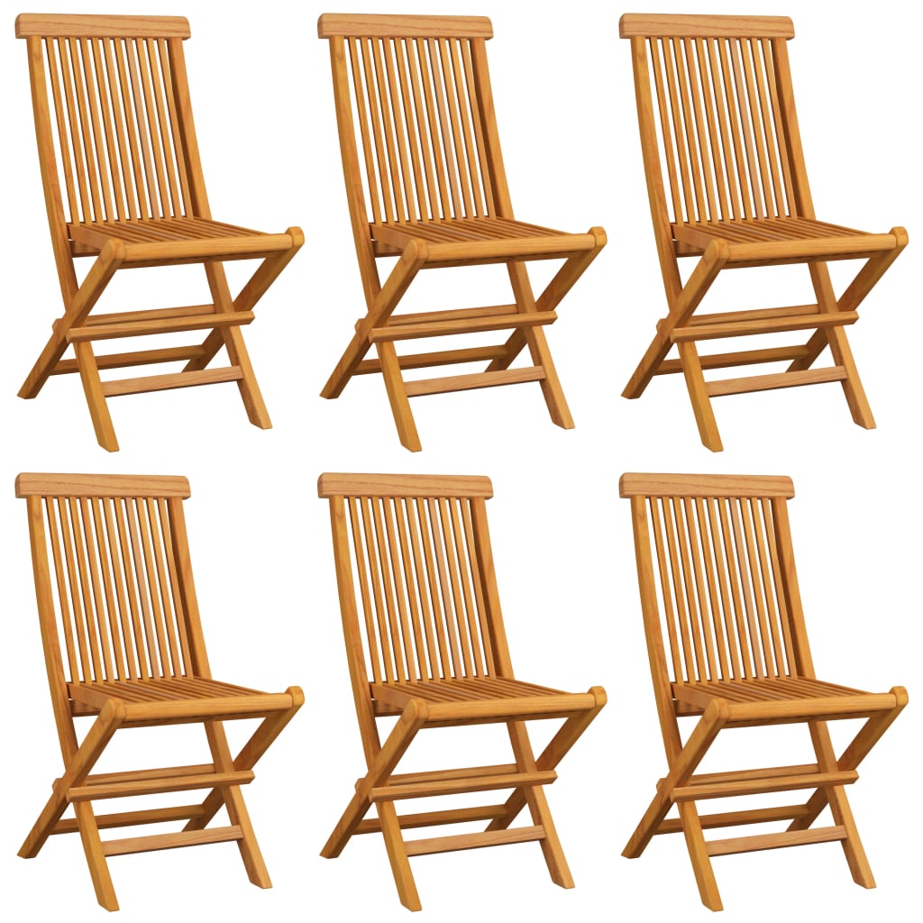Zahradní Židle S Šedými Poduškami 6 Ks Masivní Teak
