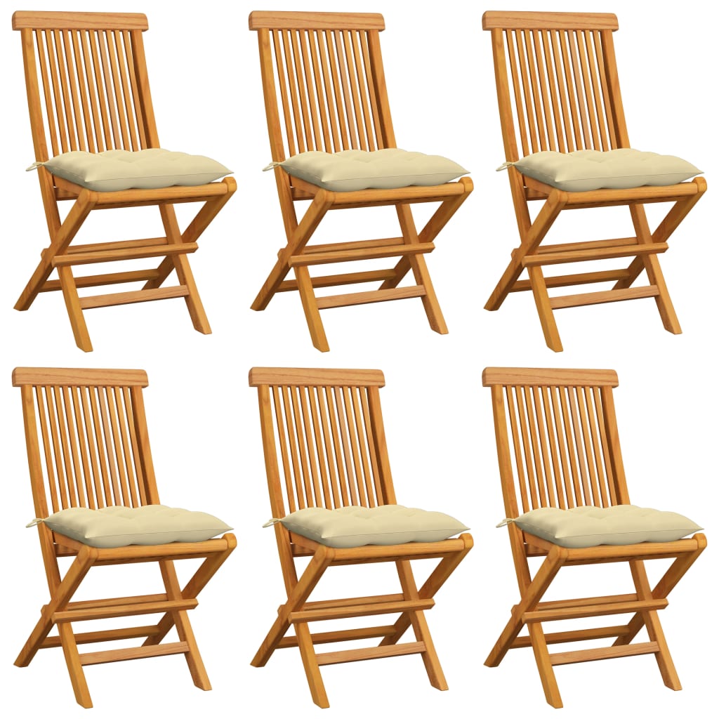 Zahradní Židle S Šedými Poduškami 6 Ks Masivní Teak