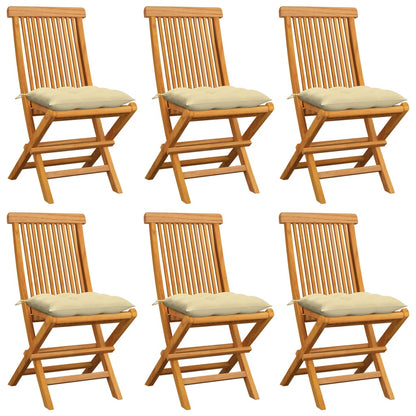 Zahradní Židle S Šedými Poduškami 6 Ks Masivní Teak