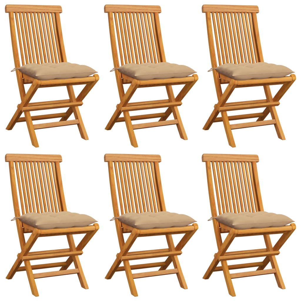 Zahradní Židle S Šedými Poduškami 6 Ks Masivní Teak