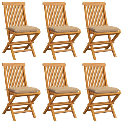 Zahradní Židle S Šedými Poduškami 6 Ks Masivní Teak
