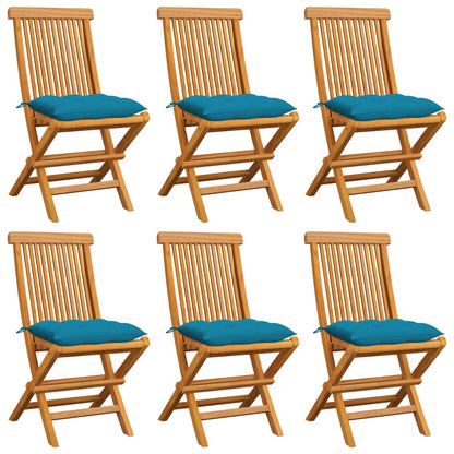 Zahradní Židle S Šedými Poduškami 6 Ks Masivní Teak