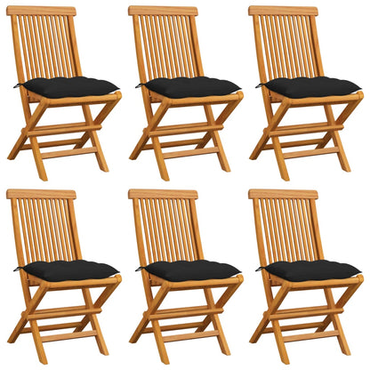 Zahradní Židle S Šedými Poduškami 6 Ks Masivní Teak