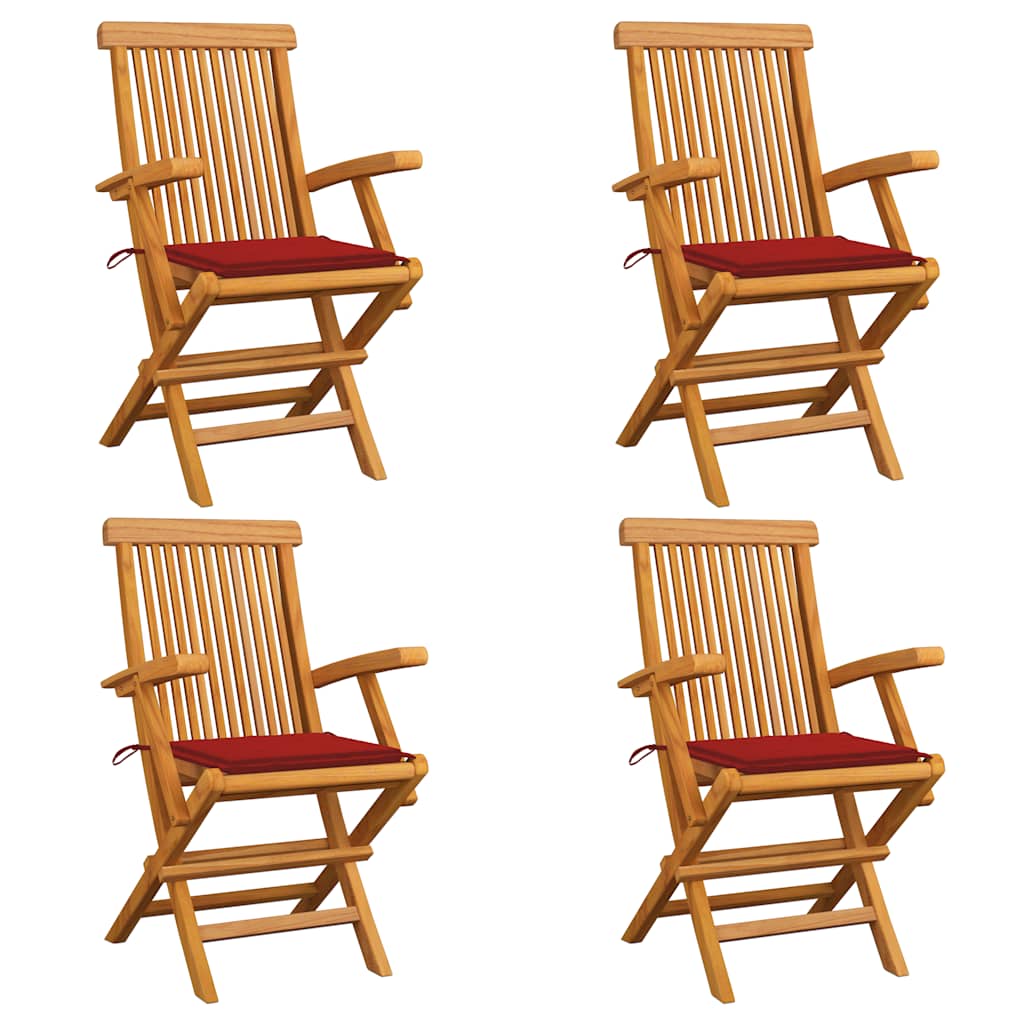 Zahradní Židle S Červeně Károvanými Poduškami 6 Ks Masivní Teak