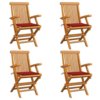 Zahradní Židle S Červeně Károvanými Poduškami 6 Ks Masivní Teak