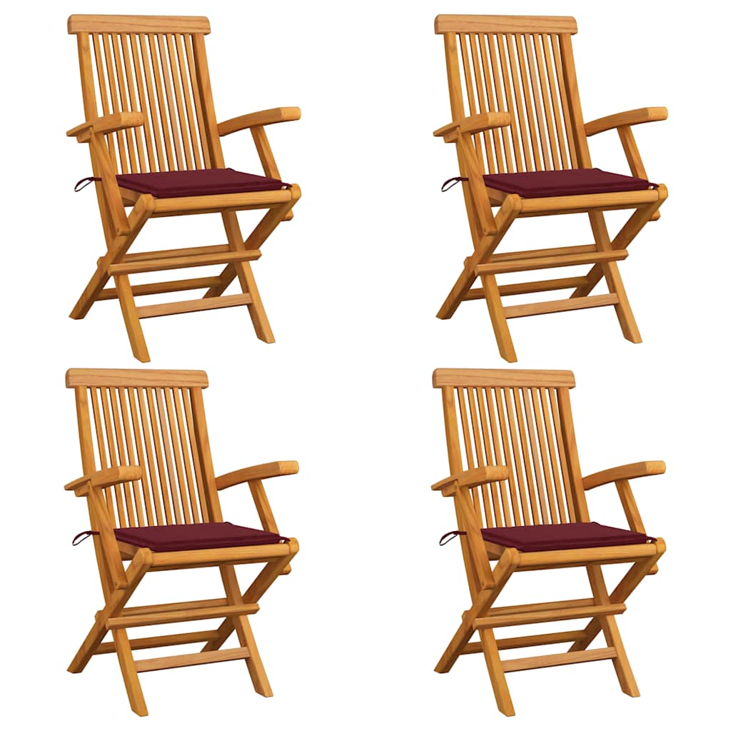 Zahradní Židle S Červeně Károvanými Poduškami 6 Ks Masivní Teak