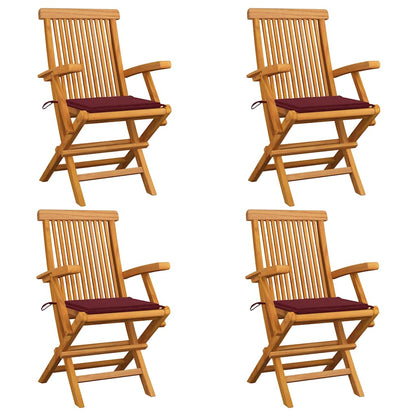 Zahradní Židle S Červeně Károvanými Poduškami 6 Ks Masivní Teak