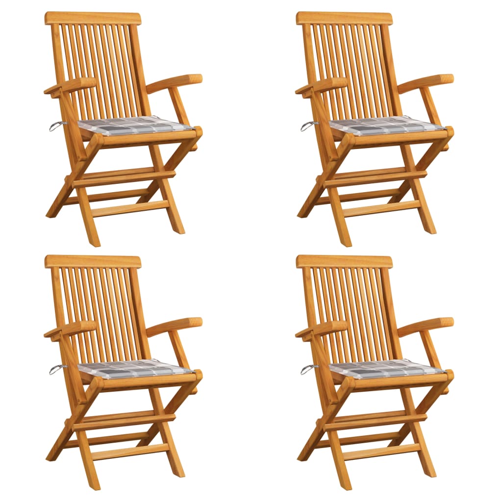 Zahradní Židle S Červeně Károvanými Poduškami 6 Ks Masivní Teak