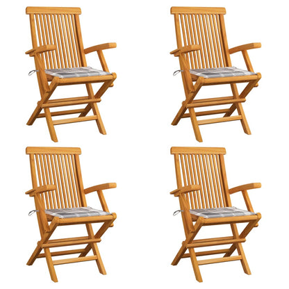 Zahradní Židle S Červeně Károvanými Poduškami 6 Ks Masivní Teak