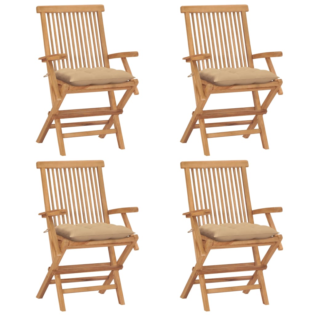 Zahradní Židle S Béžovými Poduškami 4 Ks Masivní Teak