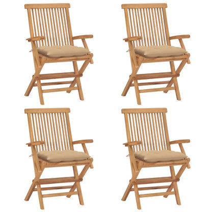 Zahradní Židle S Béžovými Poduškami 4 Ks Masivní Teak
