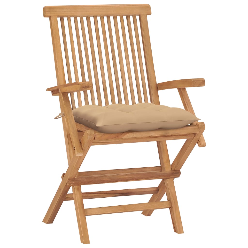 Zahradní Židle S Béžovými Poduškami 4 Ks Masivní Teak