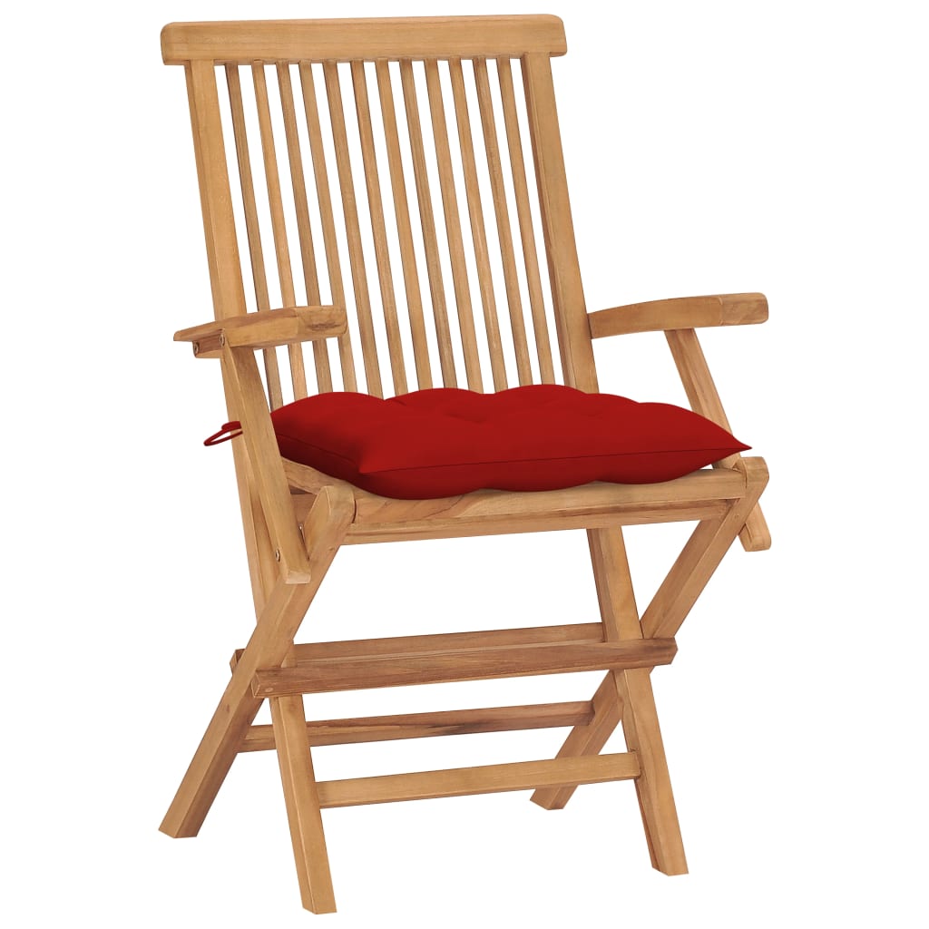 Zahradní Židle S Červenými Poduškami 4 Ks Masivní Teak