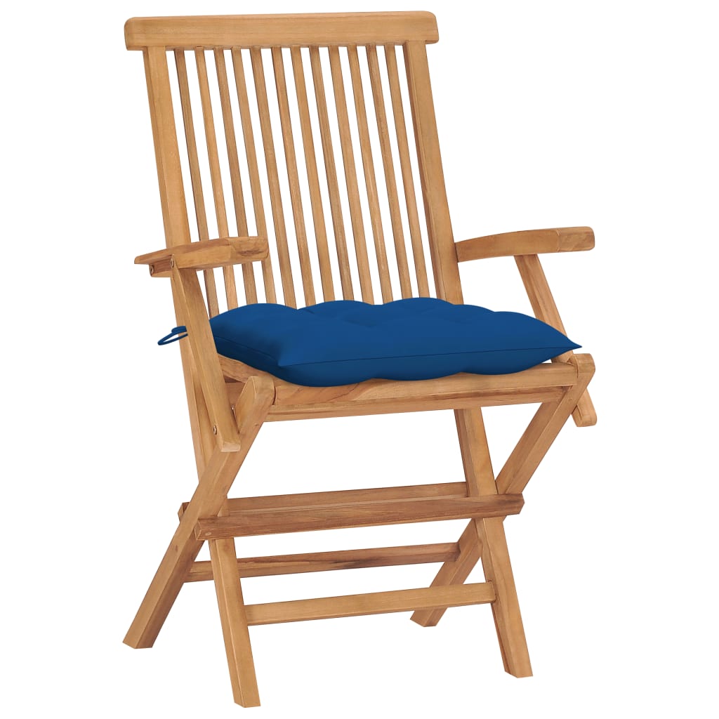 Zahradní Židle S Modrými Poduškami 4 Ks Masivní Teak
