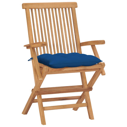 Zahradní Židle S Modrými Poduškami 4 Ks Masivní Teak