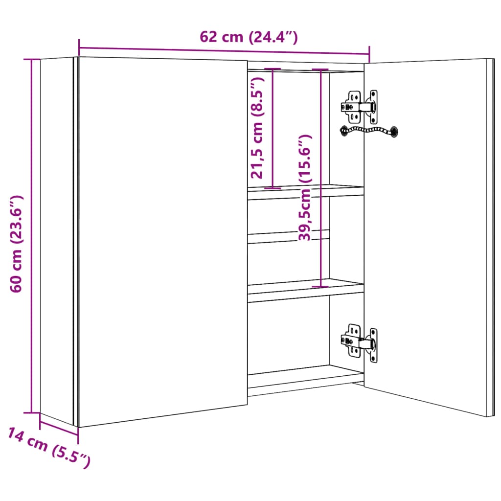 Led Koupelnová Skříňka Se Zrcadlem 62 X 14 X 60 Cm