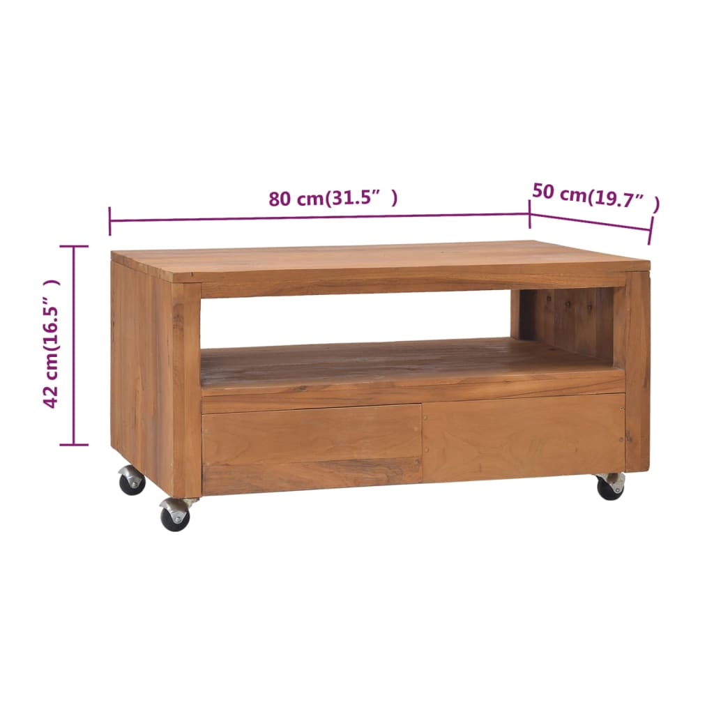 Tv Skříňka S Kolečky 80 × 50 × 42 Cm Masivní Teakové Dřevo