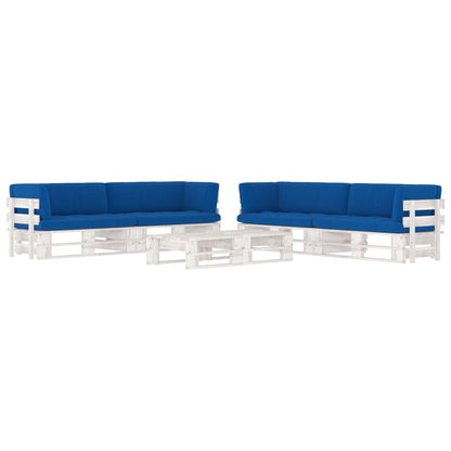 6Dílná Zahradní Sedací Souprava Z Palet A Podušky Šedá Borovice Královská Modř
