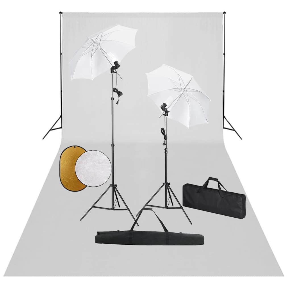 Foto Studio Set Se Světly, Deštníky, Pozadím A Odraznou Deskou