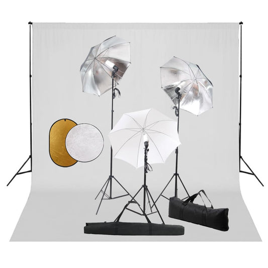 Foto Studio Set S Lampami, Deštníky, Pozadím A Odraznou Deskou